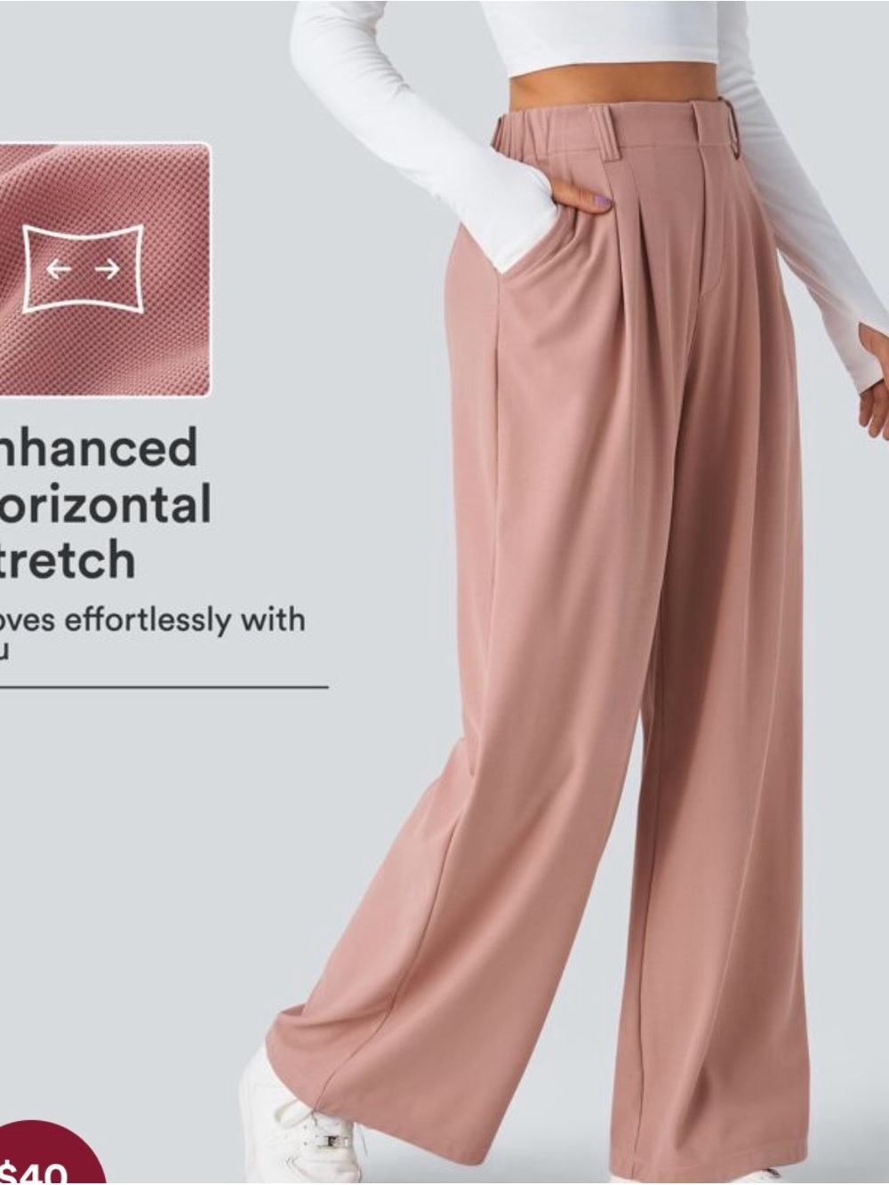 Halara Wide-Leg High-Rise Pants in Dusty Rose EU 42/ US L